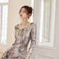 DOLLY High End Sliver Low Cut V-Neck Long Sleeve Short Sequin Birthday Dress-PIPPA