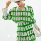 Huanzi jacquard plaid brushed green high waist short shirt - Guk