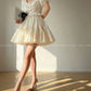 Aconiconi Luxury White U-Neck Puff Sleeves Tutu Short Skirt Top- Tangerine Rose