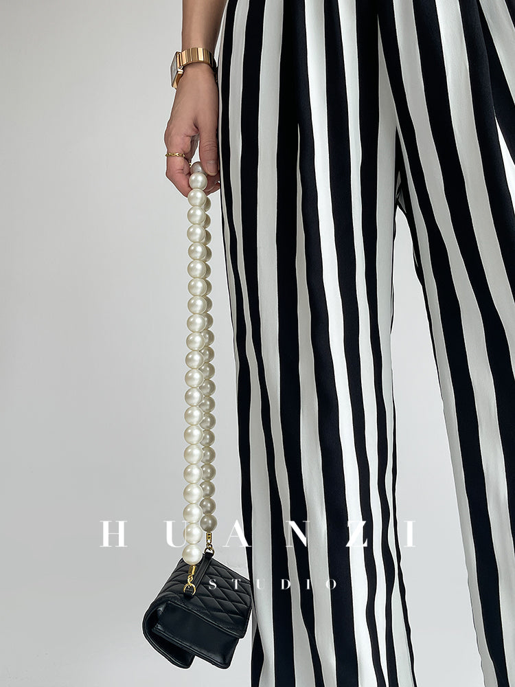 Huanzi high-end striped high-waist wide leg pants - Nuna