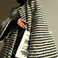 Aconiconi Elegant Black And White Stripe Long Sleeve Long Wool Coat- Quiet Night Flowing Light