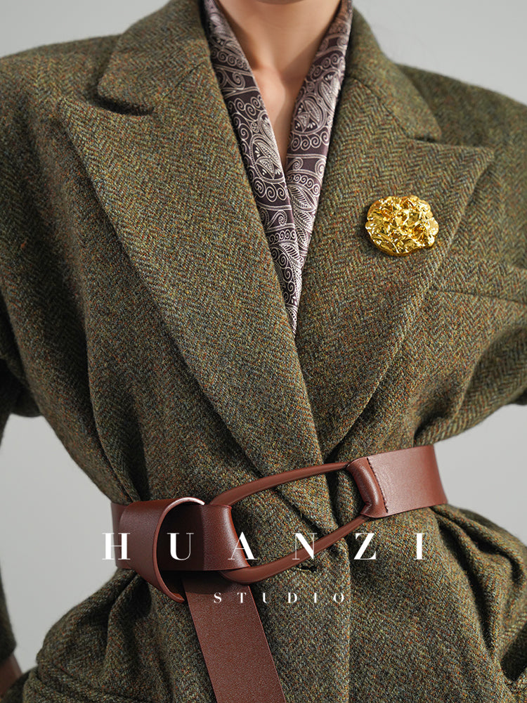 Huanzi high-end retro autumn and winter 100% wool waist suit jacket - Cassie