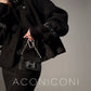 Black night wool two-piece coat jacket skirt - Utopia moonlit