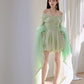 DOLLY High End Green ombre Off Shoulder Puff Sleeves Pleated Tutu Dress- Tulip