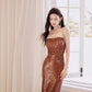 DOLLY Elegant Cross Strap Sleeveless Sequin Backless Long Suspender Party Dress-EVA