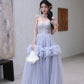 DOLLY Elegant Fog Blue strapless Bandeau High Waist Tutu wedding Dress- vero