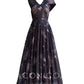 Aconiconi Elegant ButterFly Print Short Sleeve Long Swing Dress- Butterfly Phantom