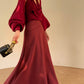 Aconiconi Elegant Wine Red Retro High Waist Long Maxi Skirt- Freud's love poems