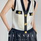 Huanzi custom V-neck knitting sleeveless blakc abd white top - Chiae