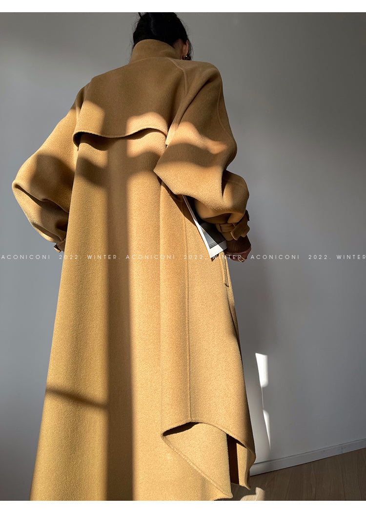 Aconiconi Autumn purple tan double-sided heavy wool cloak jacket long coat - Maple