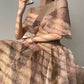 Aconiconi High End Brown French Print Off Shoulder whispers fairy dress - Tsubakiyam