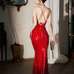 DOLLY Elegant Red French Sleeveless Sequin Backless Long Cocktail Dress-Quin