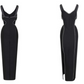 DOLLY Elegant Black V-Neck Sleeveless Waist Baring High Slit Long Cocktail Dress-IMELDA