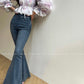 Aconiconi Elegant Jean Retro High Waist Elastic Slim Fit Mermaid Flared Pants- Land Mermaid