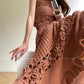 Aconiconi Elegant Brown Sleeveless 100% cotton Crochet Knitted Long midi Dress - Alice Dream