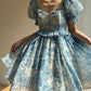 Aconiconi Elegant Blue French Print Short Princess Dress-  Blue Ocean Whisper