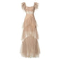 DOLLY High End Square Collar Short Ruffle Sleeves High Waist French Style Dress-MARIANA
