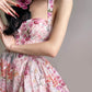 Aconiconi Elegant French Sleeveless Vintage Halter floral print Dress- Flowering Hibiscus