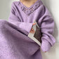 Aconiconi|Purple Flower Crochet openwork long cropped loose wool knit sweater  dress - Twilight