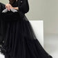 Aconiconi Elegant High Waist Ruffle Mesh Princess Long midi layered Skirt- Quiet Shadow Quicksand