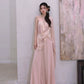 DOLLY Luxury Pink Greek Style Deep V-Neck Sleeveless draped Long Prom Dress-Ulaia