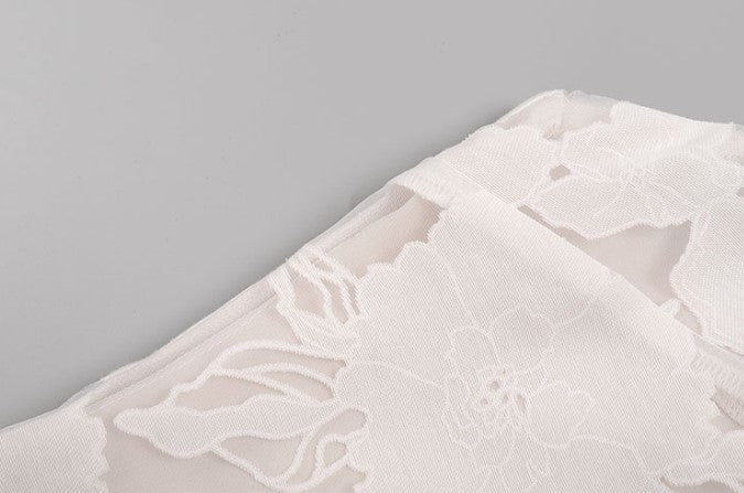 DOLLY Elegant White Flower Embroidery Lace Ruffle Layered Dinner Dress-DAISY  (V)