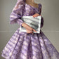 Aconiconi Square Collar Long Sleeve Tea Dress- Amethyst Water