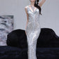 DOLLY Luxury Sliver Sleeveless Beaded Glitter Long Dress-SIDNEY