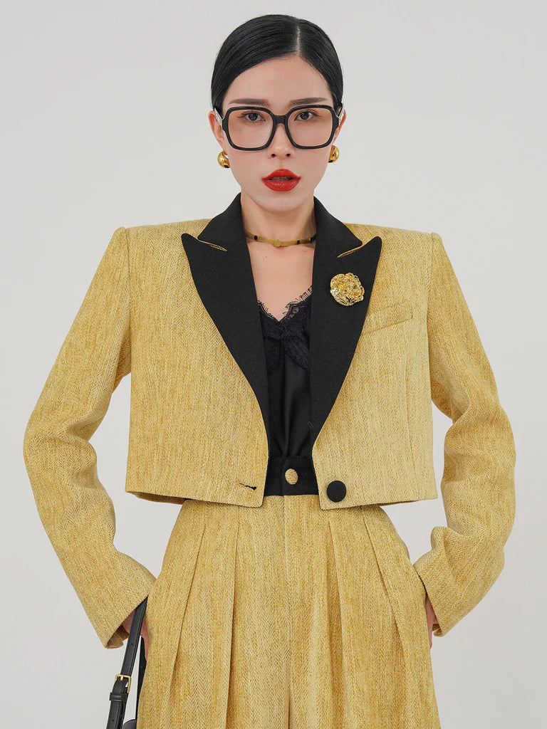 Huanzi herringbone blazer short jacket women's two-piece suit -Iriou