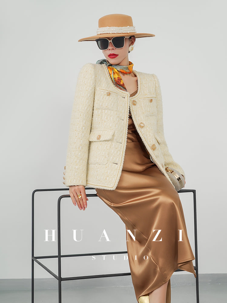 Huanzi spring autumn heavy couture tweed coat jacket - Kindr