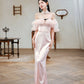 DOLLY Elegant Pastel pink Ruffle Sleeves Long Party Dress- Mina