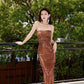 DOLLY Elegant Cross Strap Sleeveless Sequin Backless Long Suspender Party Dress-EVA