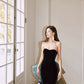 DOLLY Elegant Black Bandeau Sleeveless Long Body Hug Sexy Dinner Dress-CARA