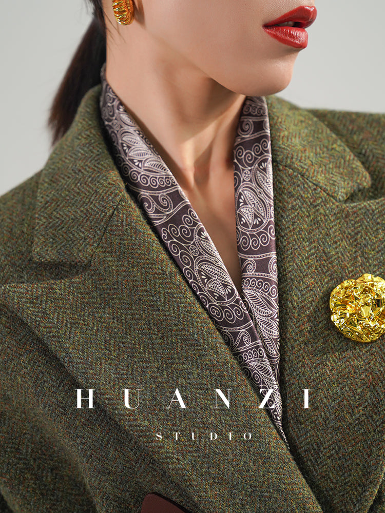 Huanzi high-end retro autumn and winter 100% wool waist suit jacket - Cassie