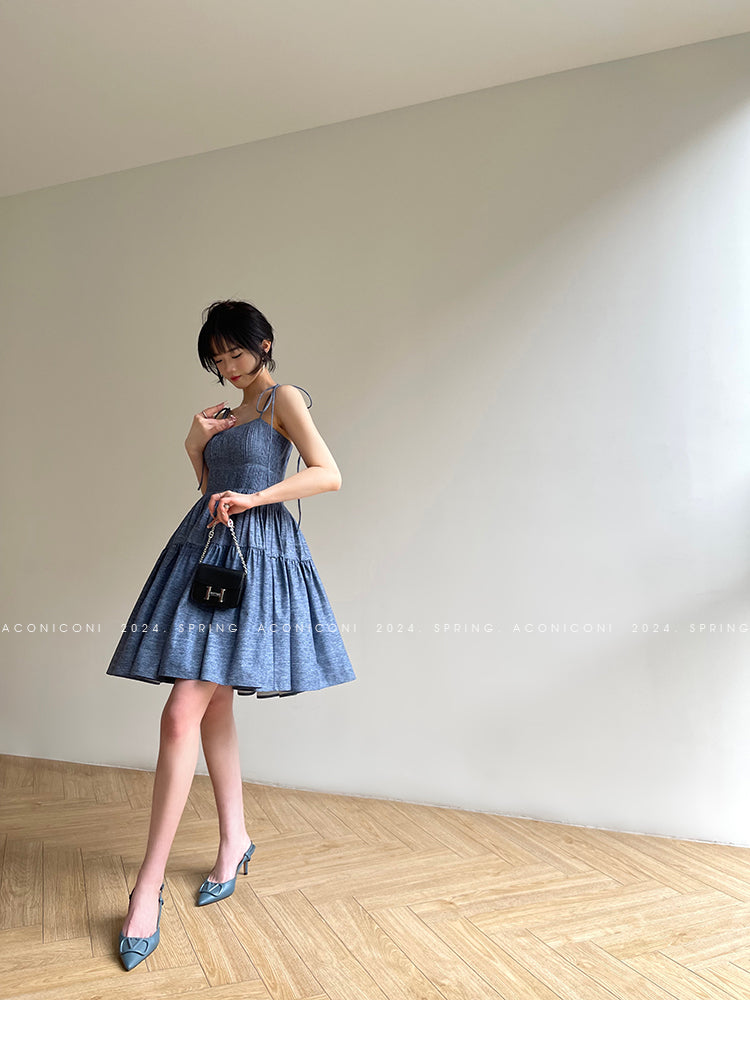 Aconiconi Elegant Blue Sleeveless High Waist Mini Tutu Dinner Dress - Sunset and Whale