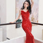 DOLLY Elegant Red French Sleeveless Sequin Backless Long Cocktail Dress-Quin