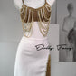 DOLLY High End Two Piece Brown V-Neck Sleeveless Top/White Tassel Skirt-Emelda