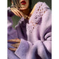 Aconiconi|Purple Flower Crochet openwork long cropped loose wool knit sweater  dress - Twilight