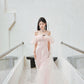 DOLLY Elegant Pastel pink Ruffle Sleeves Long Party Dress- Mina