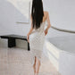 DOLLY High End Sexy Feather Bandeau Slim Fit Hip Hug Dinner Dress-Sliva