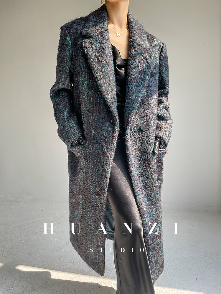 Huanzi custom dyed couture mohair water ripple wool cautumn and winter coat  - Kendu