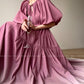 Aconiconi Elegant Grape Gradient V-Neck Puff Sleeve Loose Long Dress- Grape Cotton Cloud