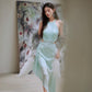 DOLLY Elegant Mint Sleeveless Slim Fit Halter Hollow Long Party Dress-Mint