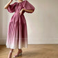 Aconiconi Elegant Grape Gradient V-Neck Puff Sleeve Loose Long Dress- Grape Cotton Cloud