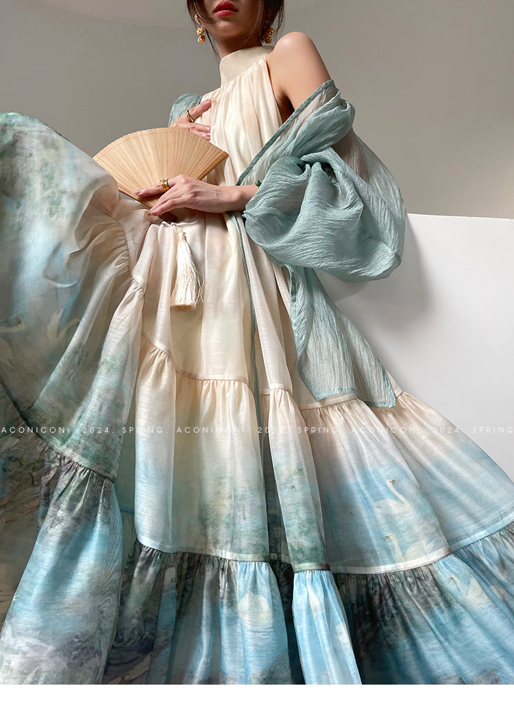 Aconiconi| Louvre Picture Reflection printed halter neck maxi skirt va ORUMATORU Aconiconi| Louvre Picture Reflection printed halter neck maxi skirt va ORUMATORU