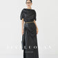 Huanzi custom pleated short-sleeved top + high-waisted heavy kneaded pleated shape split skirt suit