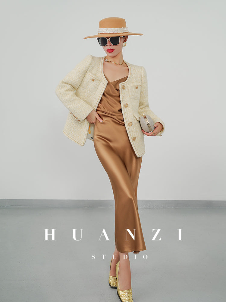 Huanzi spring autumn heavy couture tweed coat jacket - Kindr