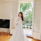 DOLLY Elegant White French Style Lace Satin Long Sleeve Wedding Dress-MEGARA