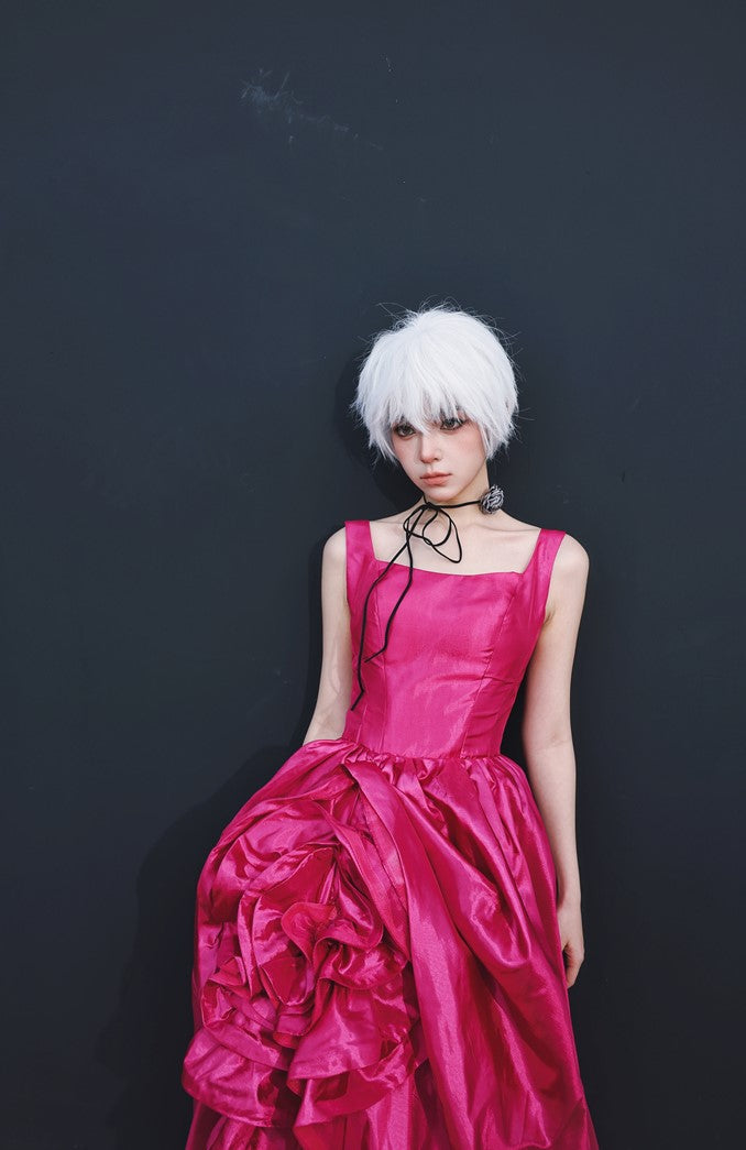 DOLLY High End Rose Square Collar Sleeveless Handmade Flower Long Dinner Dress-RITA