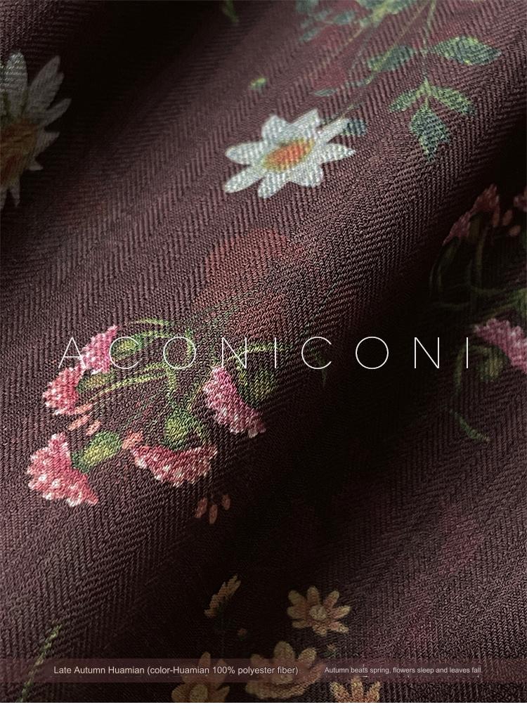 Aconiconi Autumn Floral print French A line brown cottage Dress- Samba Moon